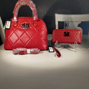 Red Quilted Handbag and Wallet Set